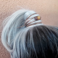Ancient greek ponytail holder hair cuff with stick and gemstones - Thumbnail 2