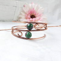 Copper wire wrap bun holder with natural stones - Thumbnail 2