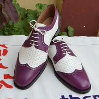 Crafted Leather Classic Purple White Oxford Dress Lace up Shoes For Men - Thumbnail 1