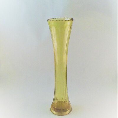 Vintage tall amber yellow clear glass bud vase, flower holder