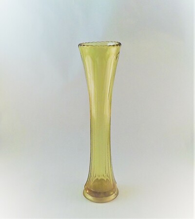 Vintage Tall Amber Yellow Clear Glass Bud Vase, Flower Holder