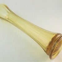 Vintage Tall Amber Yellow Clear Glass Bud Vase, Flower Holder - Thumbnail 3
