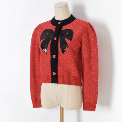 Sparkly bow button cardigan one size 