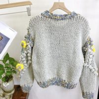 Unique Handmade Cardigan 3D Flower Design Chunky Sweater  - Thumbnail 2