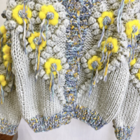 Unique Handmade Cardigan 3D Flower Design Chunky Sweater  - Thumbnail 5