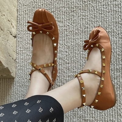 Studded satin wrap ballet flats 