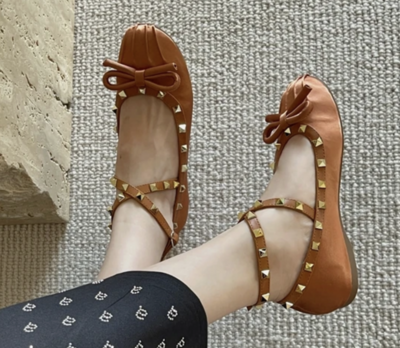 Studded satin wrap ballet flats 