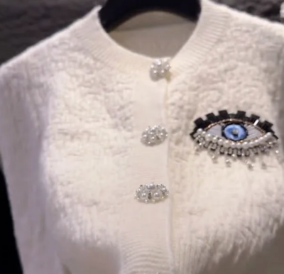 evil eye cardigan knitted black or Ivory