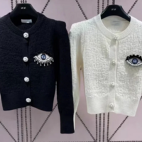 evil eye cardigan knitted black or Ivory - Thumbnail 2
