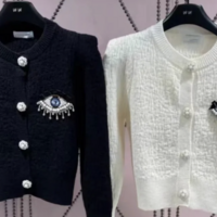 evil eye cardigan knitted black or Ivory - Thumbnail 6