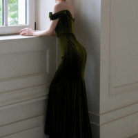 Green Mermaid Sweetheart Off Shoulder Formal Dress, Green Velvet Prom Dress KPP1723 - Thumbnail 2