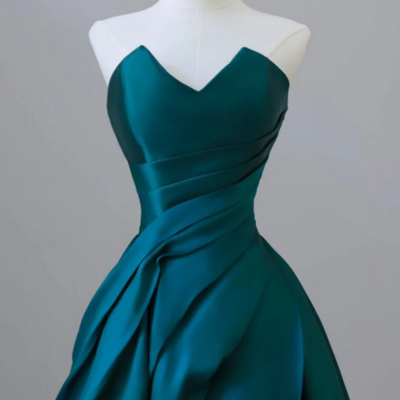 A line strapless satin peacock blue long prom dress, simple peacock blue evening dress kpp1724