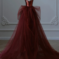 Beautiful Burgundy Sequins And Tulle Long Party Dress, Burgundy Evening Dress Prom Dress KPP1725 - Thumbnail 1