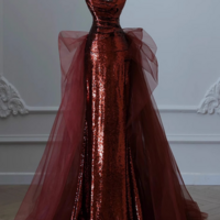Beautiful Burgundy Sequins And Tulle Long Party Dress, Burgundy Evening Dress Prom Dress KPP1725 - Thumbnail 2