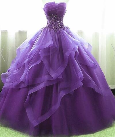 Purple Ball Gown Organza And Tulle Sweet 16 Dress With Lace Appique, Purple Formal Gown,999