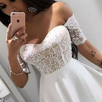 White short junior homecoming dresses with lace,1006