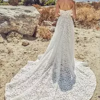  Beach Wedding Dresses Sweetheart Lace Appliqued Sweep Train Boho Wedding Dress A Line Custom Made Vintage Bridal Gowns - Thumbnail 1