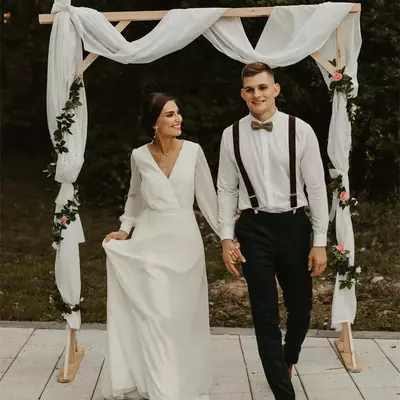 Simple a line chiffon wedding dress v neck long sleeves bohemian bridal dresses elegant robe de mariee