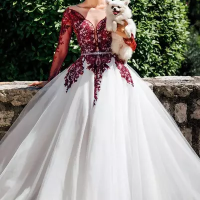  princess white and burgundy wedding dresses long sleeves sweep train plus size country garden bridal party gowns robe marrige