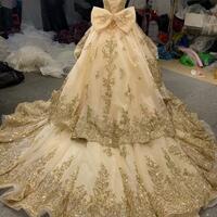 Glittery Gold Wedding Dresses with Sleeves,Bridal Dresses with Beaded Bodice,1714 - Thumbnail 1