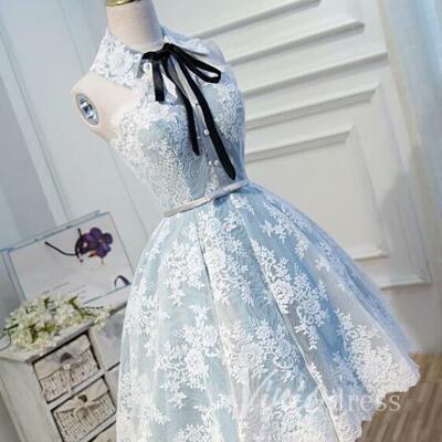 Collar neck light blue lace homecoming dresses,1715 - Thumbnail 2