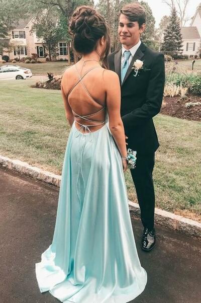 A Line straps light blue prom dresses, evening dresses