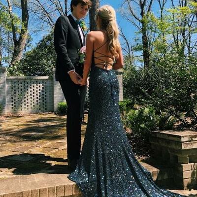 Sexy mermaid backless black sequin prom dresses - Thumbnail 5