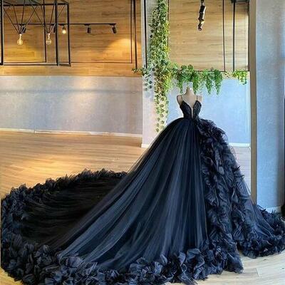 Vintage mermaid straps black prom dresses