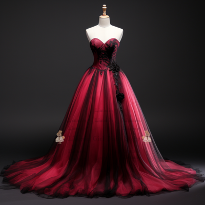 Rose red and black lace applique strapless ball gown lace up full length evening formal party prom dress hand made custom w2-4.1