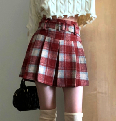 Stunning England Check Rave Sexy Low Waist Buckle Belt Pleated Mini Wool Skirt Dress Ootdstyle Amazing