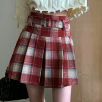 Stunning England Check Rave Sexy Low Waist Buckle Belt Pleated Mini Wool Skirt Dress Ootdstyle Amazing - Thumbnail 1