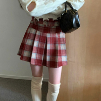 Stunning England Check Rave Sexy Low Waist Buckle Belt Pleated Mini Wool Skirt Dress Ootdstyle Amazing - Thumbnail 3