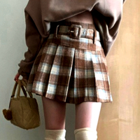 Stunning England Check Rave Sexy Low Waist Buckle Belt Pleated Mini Wool Skirt Dress Ootdstyle Amazing - Thumbnail 8