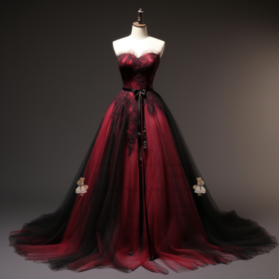 Wine red and black lace applique tulle sweetheart ball gown floor length evening formal party prom dress hand made custom w2-5.7 - Thumbnail 2