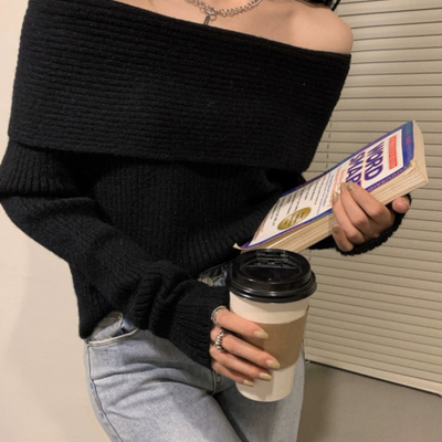 Stunning punk rave off shoulder flare sleeves oversize sweater pullover tops ootdstyle  amazing