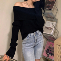 Stunning Punk Rave Off Shoulder Flare Sleeves Oversize Sweater Pullover Tops Ootdstyle  Amazing - Thumbnail 1