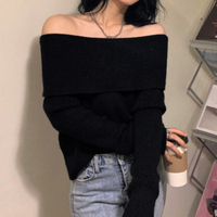 Stunning Punk Rave Off Shoulder Flare Sleeves Oversize Sweater Pullover Tops Ootdstyle  Amazing - Thumbnail 2