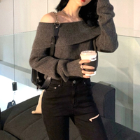 Stunning Punk Rave Off Shoulder Flare Sleeves Oversize Sweater Pullover Tops Ootdstyle  Amazing - Thumbnail 8