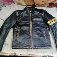 Crafted Leather Men's Black Biker Vintage Motorcycle Distressed Cafe Racer Leather Jacket - Thumbnail 1