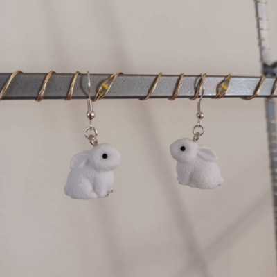 Mini white rabbit earrings!