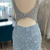 Light Blue Floral Appliques Bodycon Mini Homecoming Dress，1717 - Thumbnail 2