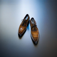 New Handmade Pure Leather Alligator Embossed Patina Shaded Oxford Shoes For Men - Thumbnail 4