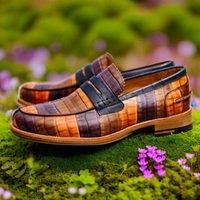 New Handmade Pure Leather Alligator Embossed Moccasin Loafer Shoes For Men - Thumbnail 1