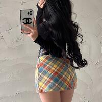 Plaid double belt A-line skirt - Thumbnail 1