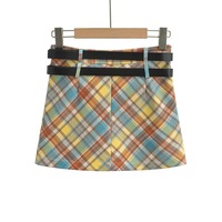 Plaid double belt A-line skirt - Thumbnail 4
