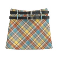 Plaid double belt A-line skirt - Thumbnail 5