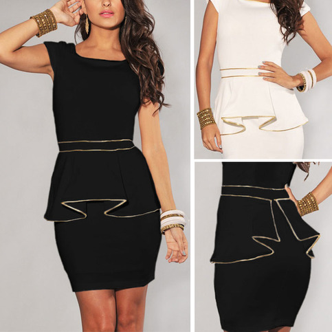 Womens Gold Lined Ruffle Dress