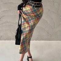 High-waisted double-belt twill contrast skirt - Thumbnail 3