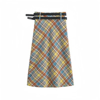 High-waisted double-belt twill contrast skirt - Thumbnail 4