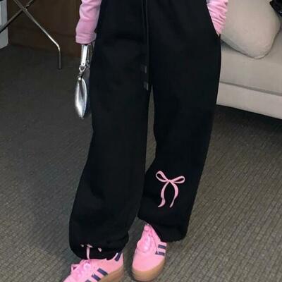 Bow print wool sweat pants